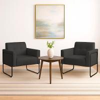 Poltrona Sala Industrial Alta Tubo Preto Kit 2 Elisa Sintético D03 - D'rossi Cor Grafite - 1