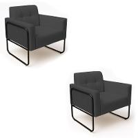 Poltrona Sala Industrial Alta Tubo Preto Kit 2 Elisa Sintético D03 - D'rossi Cor Grafite - 2