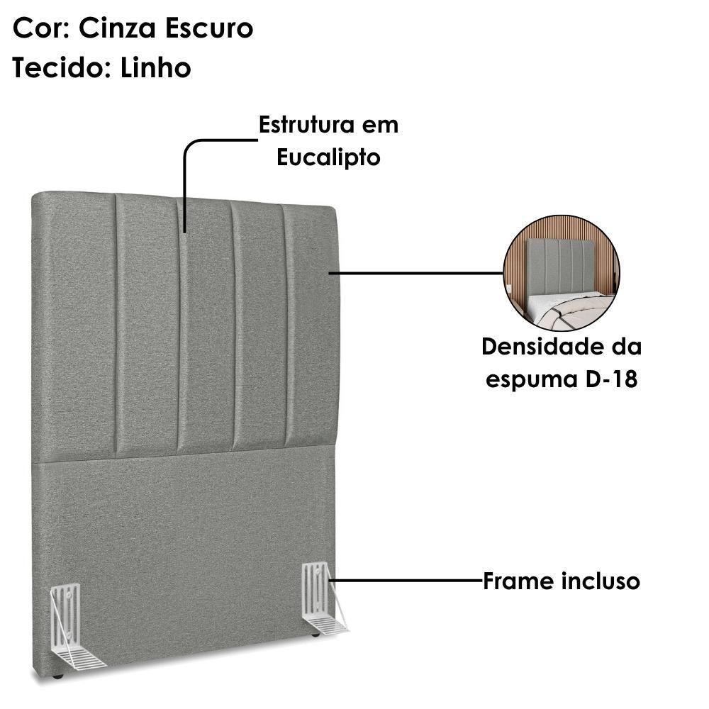 Cabeceira Solteiro 100 Cm Com Frame Dalia Linho Cinza Escuro Artte Cinza Escuro - 4