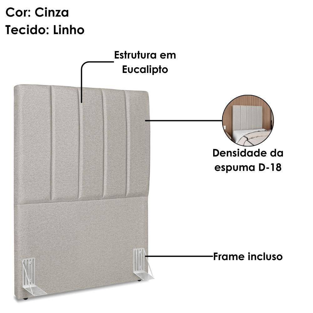 Cabeceira Solteiro 90 Cm Com Frame Dalia Linho Cinza Artte Cinza - 4
