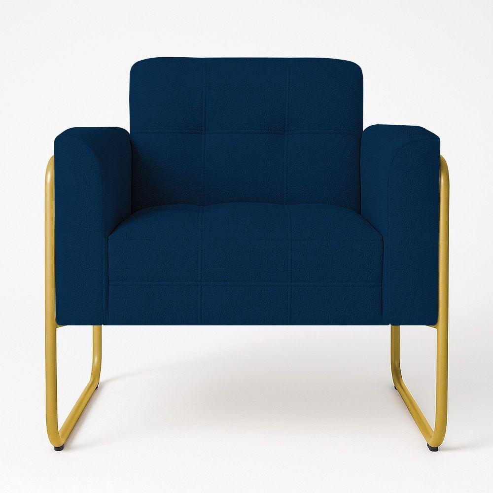 Poltrona Sala Industrial Alta Tubo Dourado Elisa Bouclê D03 - D'rossi Cor Azul - 2