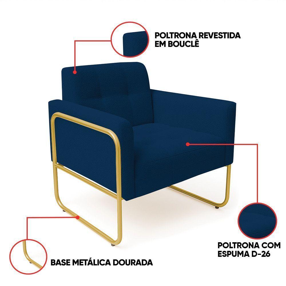 Poltrona Sala Industrial Alta Tubo Dourado Elisa Bouclê D03 - D'rossi Cor Azul - 3