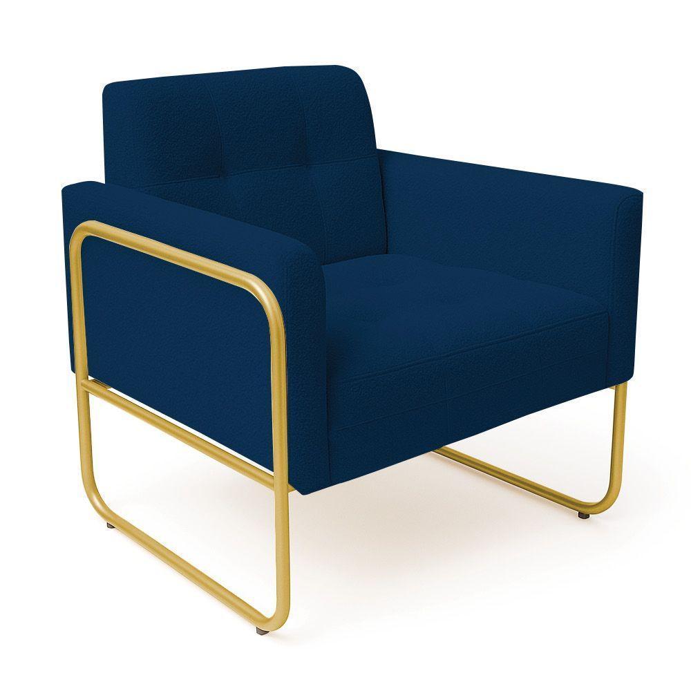 Poltrona Sala Industrial Alta Tubo Dourado Elisa Bouclê D03 - D'rossi Cor Azul - 5