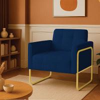 Poltrona Sala Industrial Alta Tubo Dourado Elisa Bouclê D03 - D'rossi Cor Azul - 1