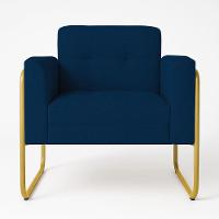 Poltrona Sala Industrial Alta Tubo Dourado Elisa Bouclê D03 - D'rossi Cor Azul - 2