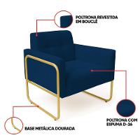 Poltrona Sala Industrial Alta Tubo Dourado Elisa Bouclê D03 - D'rossi Cor Azul - 3