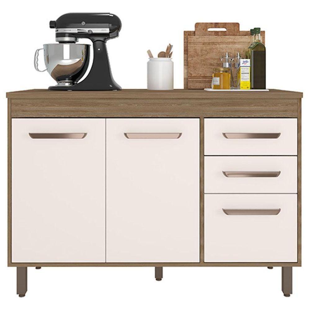 Balcão De Cozinha 3 Portas 2 Gavetas 120cm Flex Com Tampo Carvalho Oak Off White - Poliman - 1