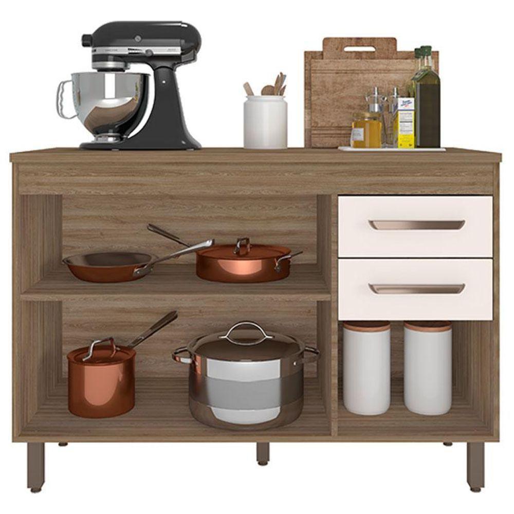 Balcão De Cozinha 3 Portas 2 Gavetas 120cm Flex Com Tampo Carvalho Oak Off White - Poliman - 2
