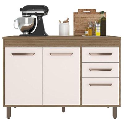 Balcão De Cozinha 3 Portas 2 Gavetas 120cm Flex Com Tampo Carvalho Oak Off White - Poliman