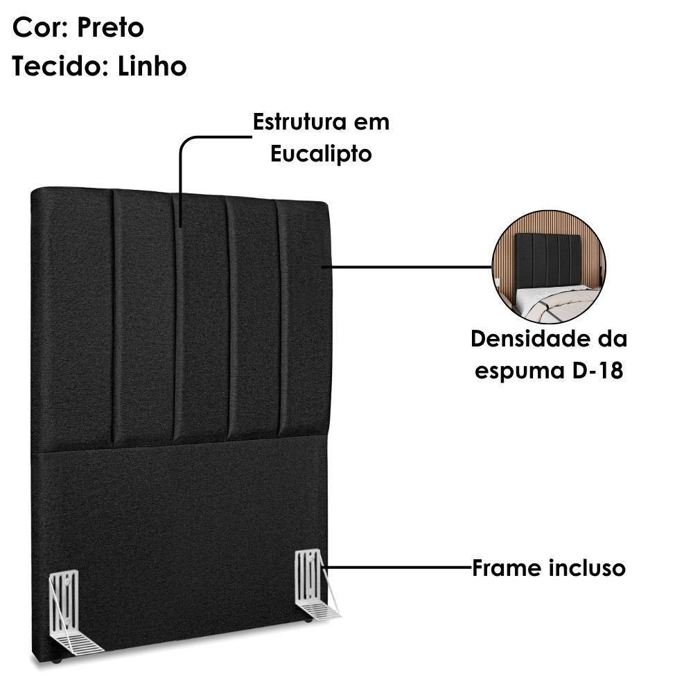 Cabeceira Solteiro 100 Cm Com Frame Dalia Linho Preto Artte Preto - 4