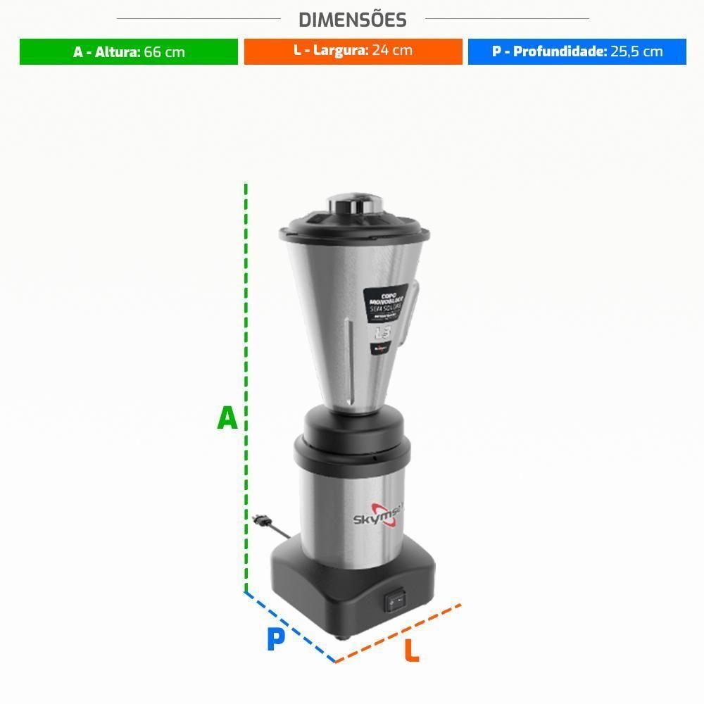 Liquidificador Industrial Monobloco Skymsen Inox 3L Baixa Rotação 0,5cv L3 70979.4 Bivolt - 2