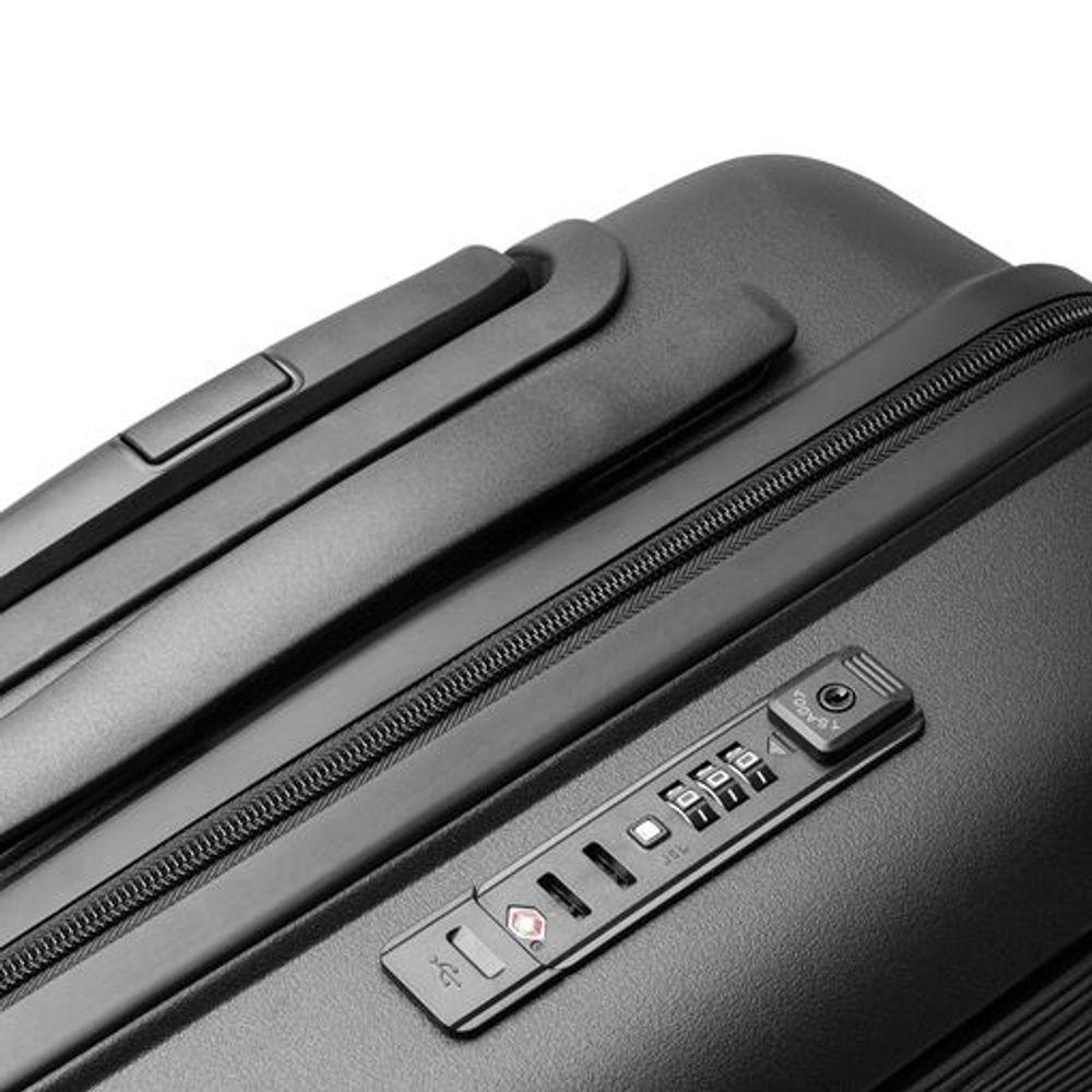 Mala De Bordo Preta Com Rodas 360°, Cadeado Tsa E Saída Usb Integrada - 39l - 2