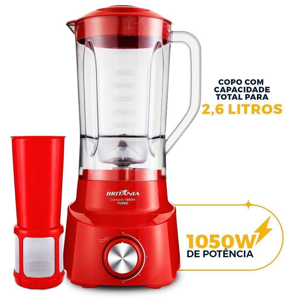 Liquidificador Britânia Diamante Vermelho 4 Velocidades 1050W 220V - 6