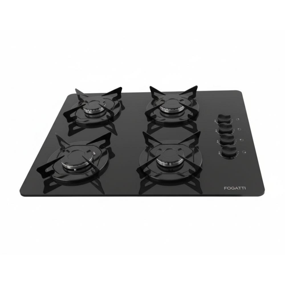 Cooktop Fogatti à Gás Fgt 4b Vidro Preto Flange Esmaltada Preto Bivolt - 1