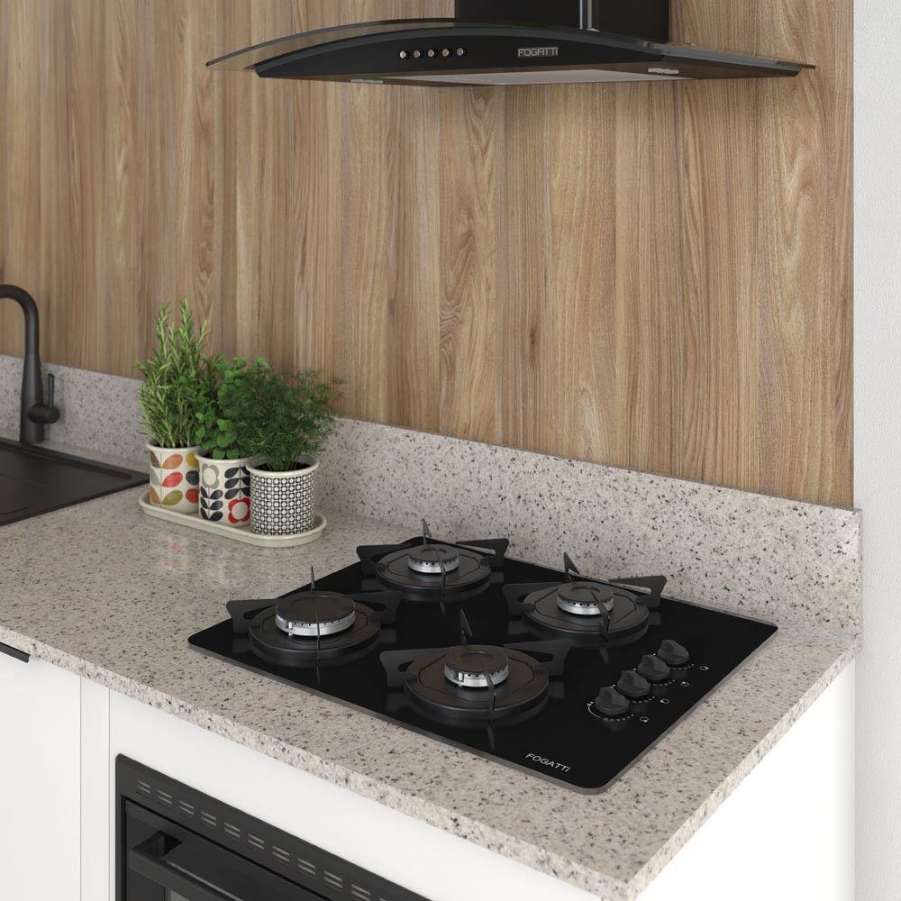 Cooktop Fogatti à Gás Fgt 4b Vidro Preto Flange Esmaltada Preto Bivolt - 2