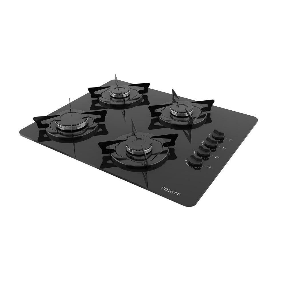 Cooktop Fogatti à Gás Fgt 4b Vidro Preto Flange Esmaltada Preto Bivolt - 3