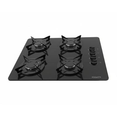Cooktop a Gás de Embutir Fogatti Fgt 4b 4 Bocas Vidro Temperado Preto Bivolt