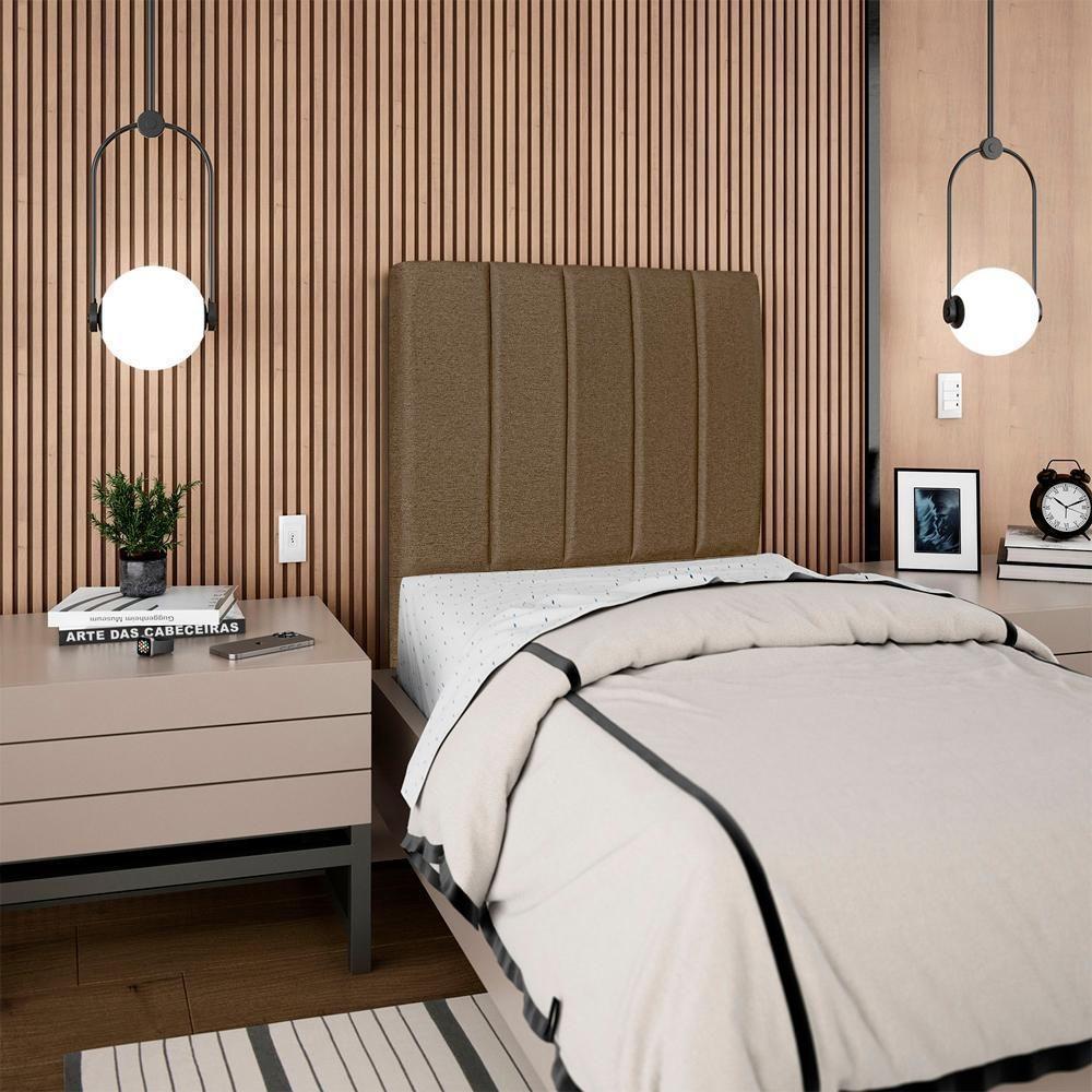 Cabeceira Solteiro 100 Cm Com Frame Dalia Linho Marrom Artte Marrom - 4