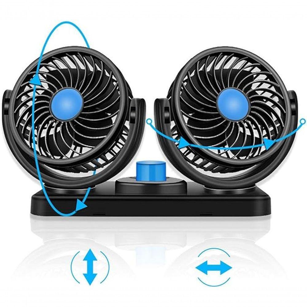 Ventilador Automotivo Mini Portátil 12v Giratório Cabeça Dup - 5