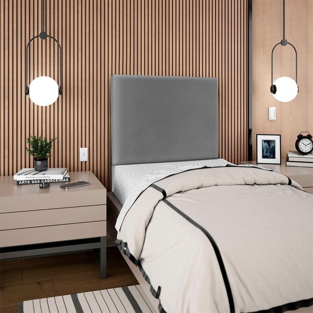 Cabeceira Solteiro 90 Cm Com Frame Luna Corino Cinza Artte Cinza - 8