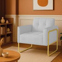 Poltrona Sala Industrial Alta Tubo Dourado Elisa Veludo Cinza D03 - D'rossi - 1