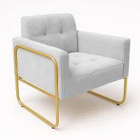 Poltrona Sala Industrial Alta Tubo Dourado Elisa Veludo Cinza D03 - D'rossi - 5