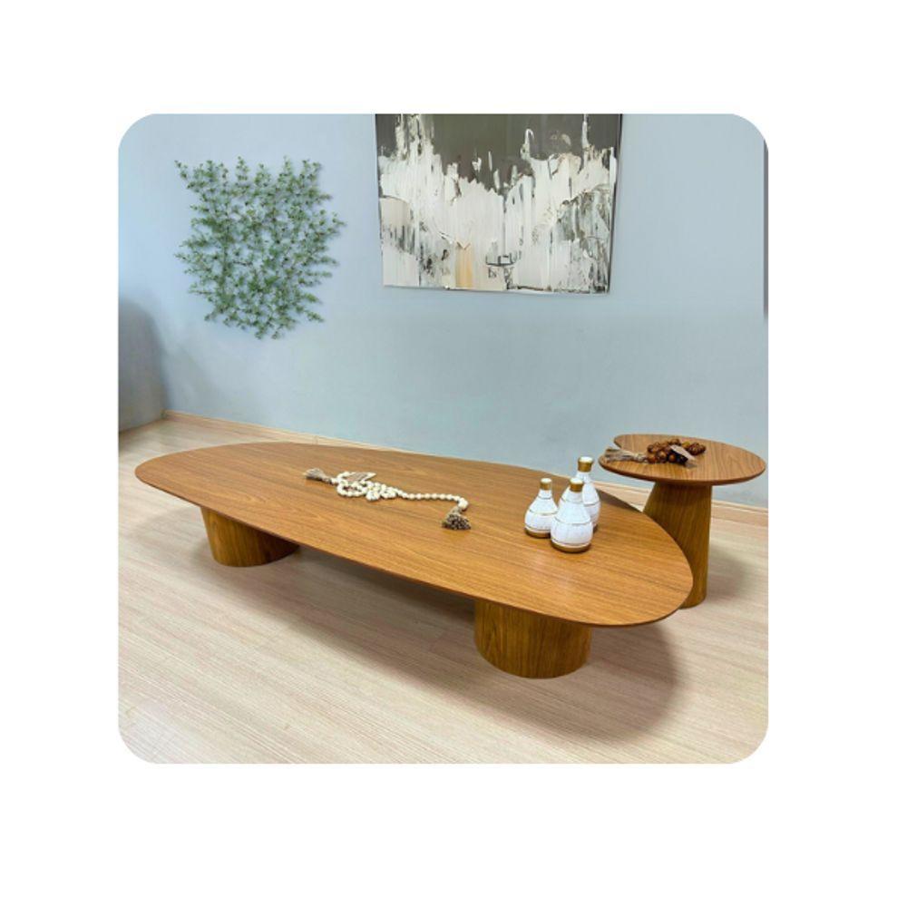 Kit Mesa De Centro Trendy Organica Duo 170x70cm Mais Lateral Organica 41cm Em Freijo - 2