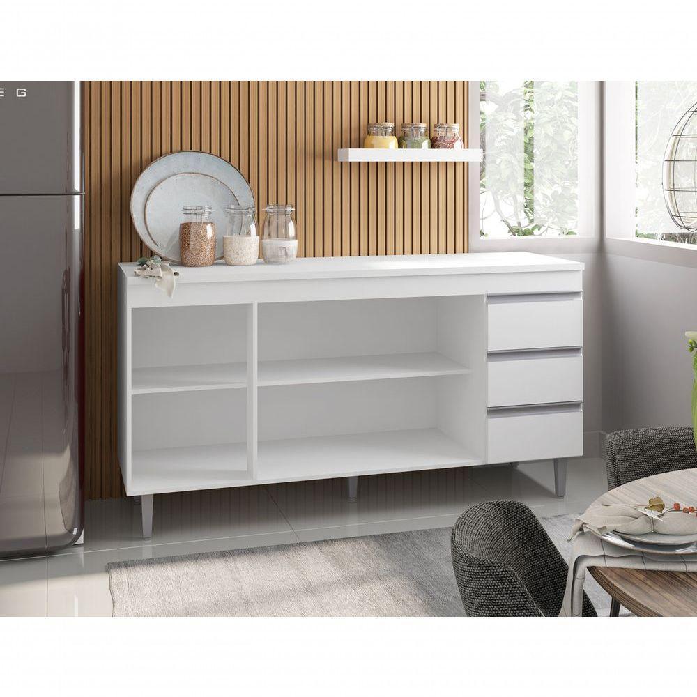Balcão Gabinete Multiuso Andreia 160cm Cor Branco - 3