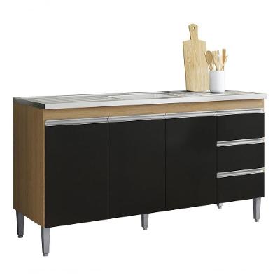 Balcão Gabinete Multiuso Andreia 160cm Cor Amêndoa/preto