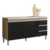 Balcão Gabinete Multiuso Andreia 160cm Cor Amêndoa/preto - 1