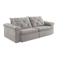 Sofá Retrátil E Reclinável Corniso 2,94m Veludo Cor Cinza 2107 Usb Com Kit Usb