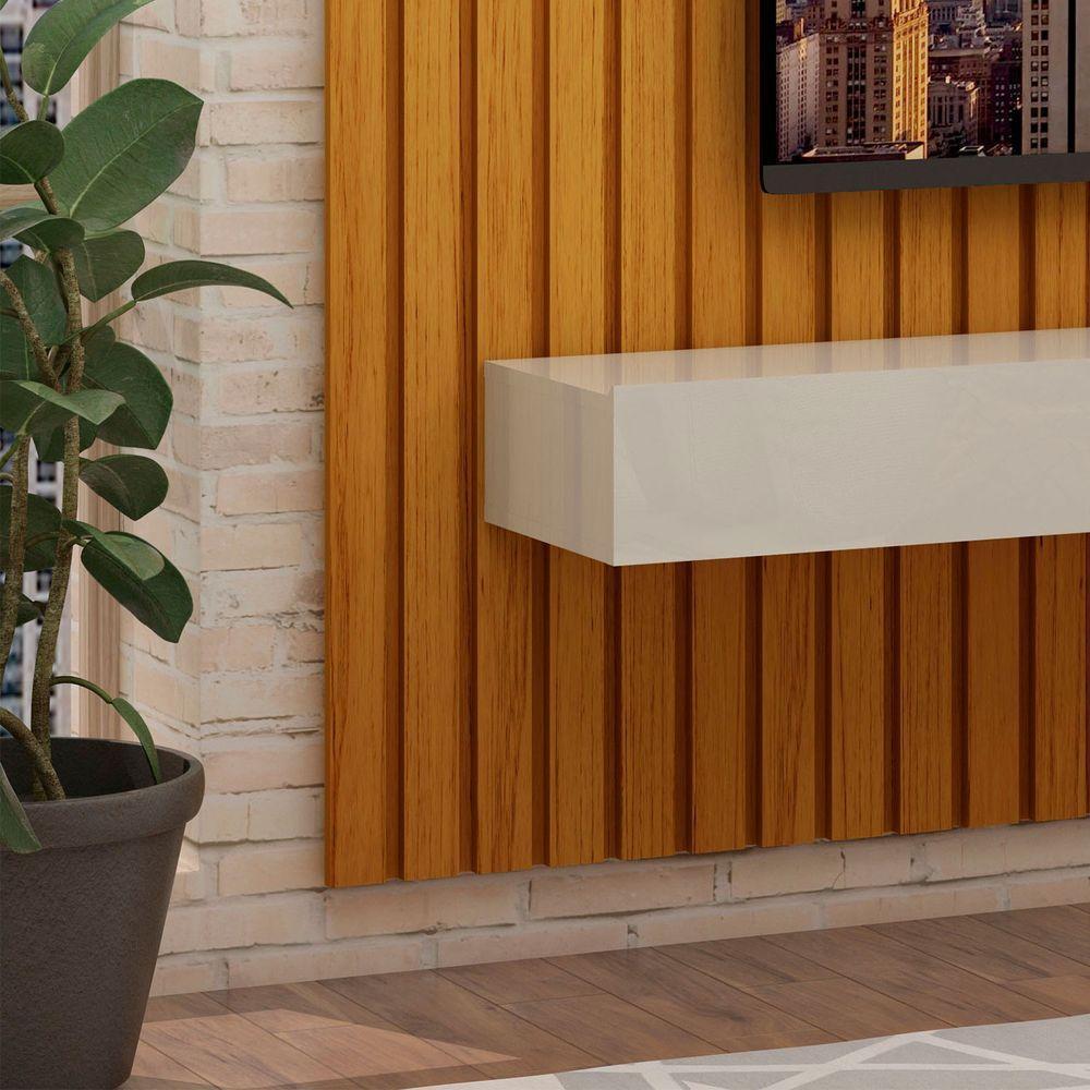Rack Com Painel Para Sala Ripado Cleann 2.2 Naturale Com Off White - Moveisaqui - 4