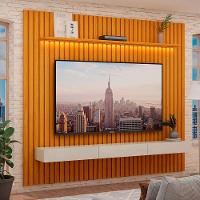 Rack Com Painel Para Sala Ripado Cleann 2.2 Naturale Com Off White - Moveisaqui - 3