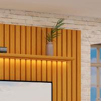 Rack Com Painel Para Sala Ripado Cleann 2.2 Naturale Com Off White - Moveisaqui - 5