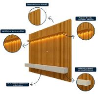 Rack Com Painel Para Sala Ripado Cleann 2.2 Naturale Com Off White - Moveisaqui - 7