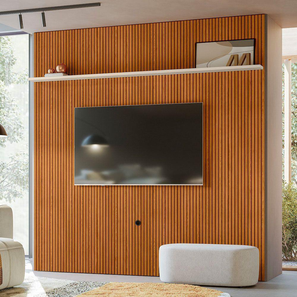 Painel Tv 75 Pol 238cm Ripado Para Sala Kalven M20 - D'rossi Cinamomo E Off White - 1
