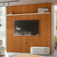 Painel Tv 75 Pol 238cm Ripado Para Sala Kalven M20 - D'rossi Cinamomo E Off White - 1
