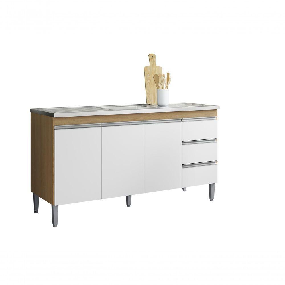 Balcão Gabinete Para Pia Andreia S/tampo 160cm 3 Portas 3 Gavetas - Am/bc - Ajl Móveis - 1