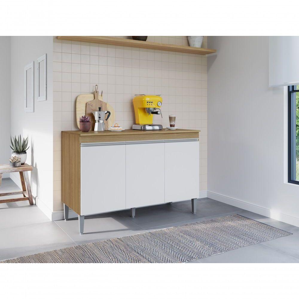 Armário Balcão Multiuso Manu 120cm 3 Portas S/tampo Am/bc - Ajl Móveis - 2