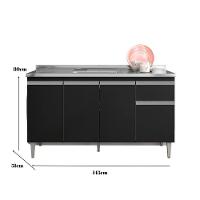 Balcão Gabinete Tatiane S/tampo 150cm 4 Portas 1 Gav Preto - 2