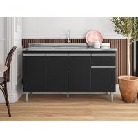Balcão Gabinete Tatiane S/tampo 150cm 4 Portas 1 Gav Preto - 4