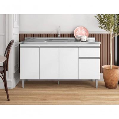 Balcão Gabinete Tatiane 150cm S/tampo - 4 Portas 1 Gav- Amendoa /bc