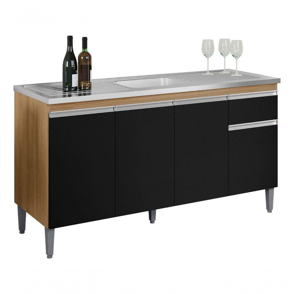 Multiuso Tatiane 150cm Am/pt Balcão Gabinete Ajl Móveis Cor Amêndoa/preto - 1