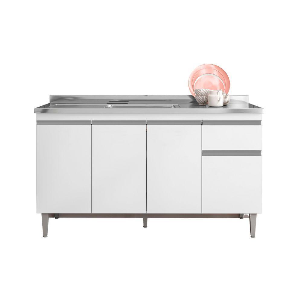 Balcão Gabinete Para Pia Tatiane S/tampo 150cm 4 Portas 1 Gav Branco - 1
