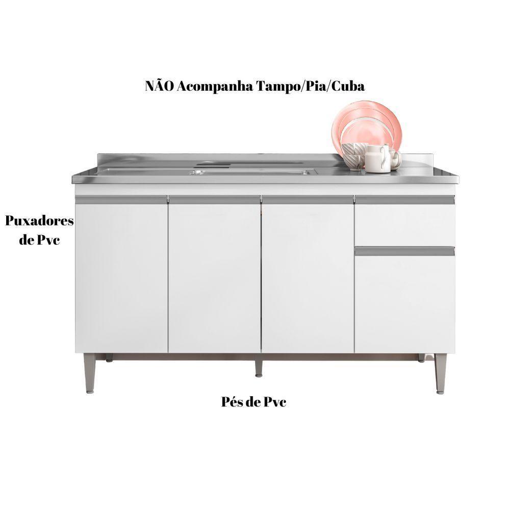 Balcão Gabinete Para Pia Tatiane S/tampo 150cm 4 Portas 1 Gav Branco - 3