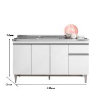Balcão Gabinete Para Pia Tatiane S/tampo 150cm 4 Portas 1 Gav Branco - 2