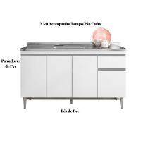 Balcão Gabinete Para Pia Tatiane S/tampo 150cm 4 Portas 1 Gav Branco - 3