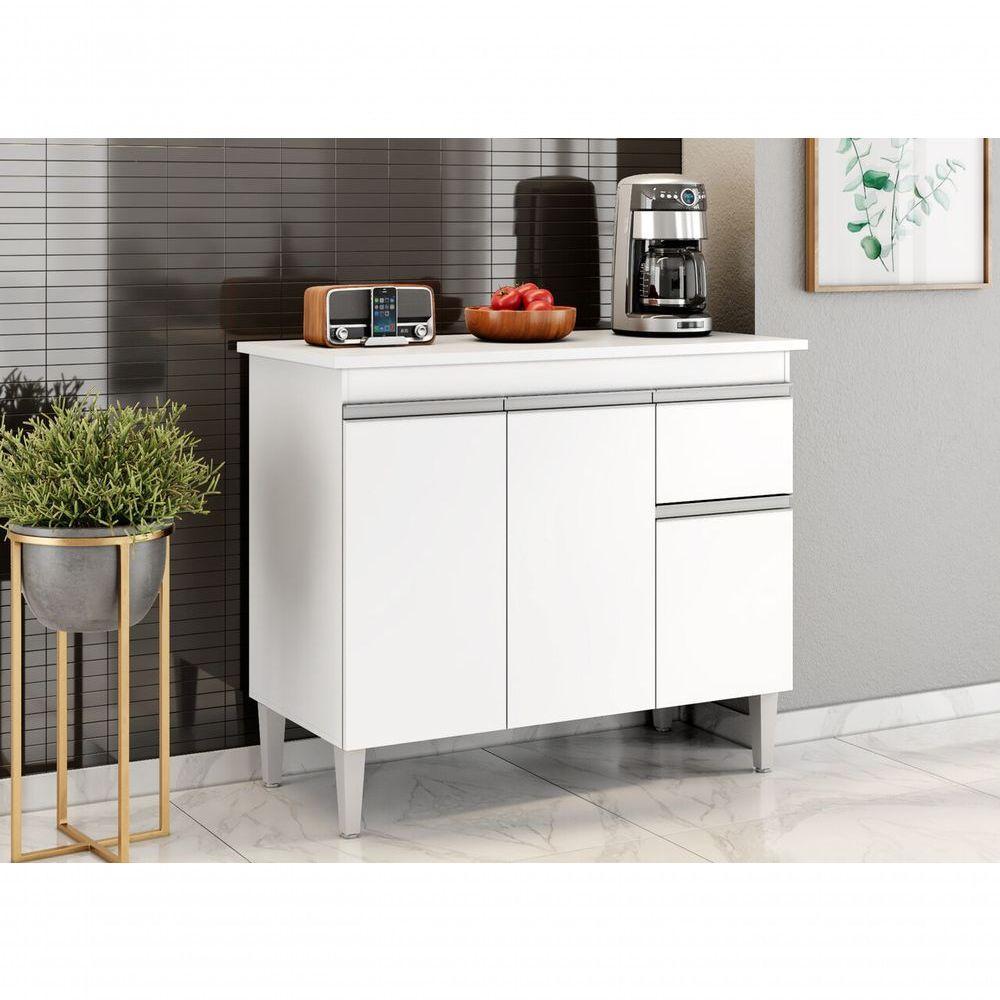 Balcão Gabinete Tatiane 100cm S/tampo - Branco - 3