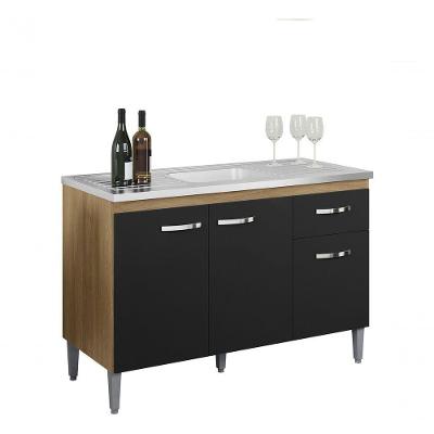 Balcão Gabinete Multiuso De Pia Gabriela S/tampo 120cm Ajl Cor Amêndoa/preto