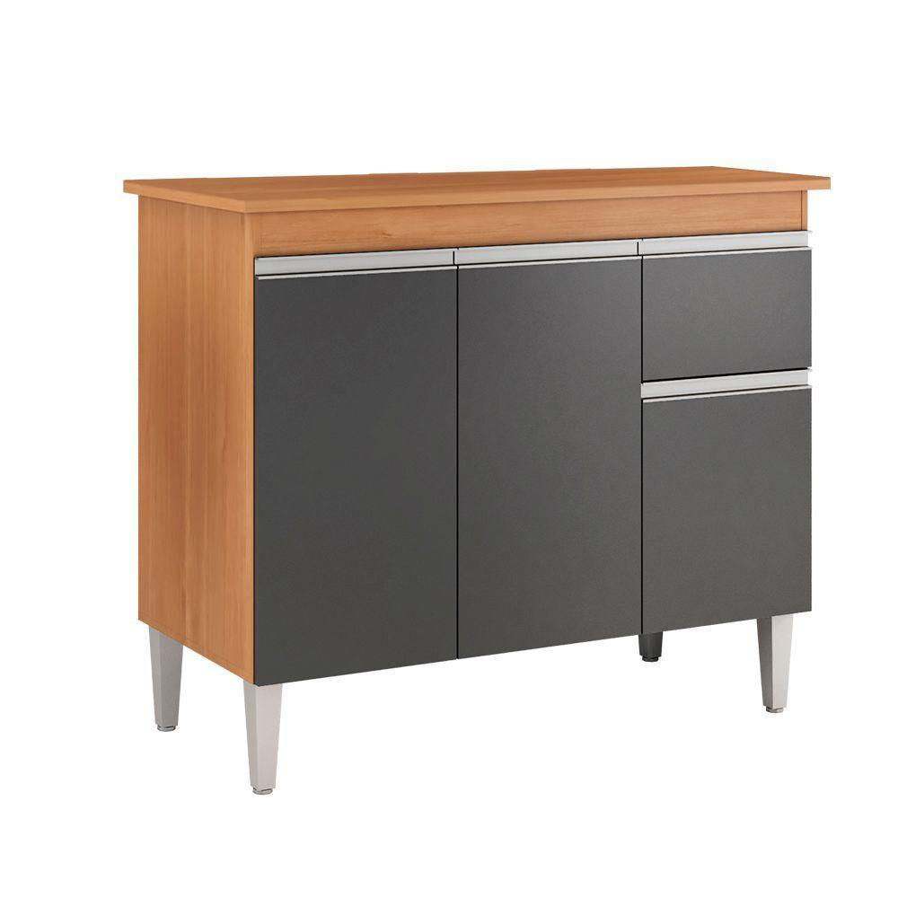 Multiuso Gabinete Balcão Tatiane 100cm 3 Portas E 1 Gaveta S/tampo Amêndoa / Preto - Ajl Móveis - 1